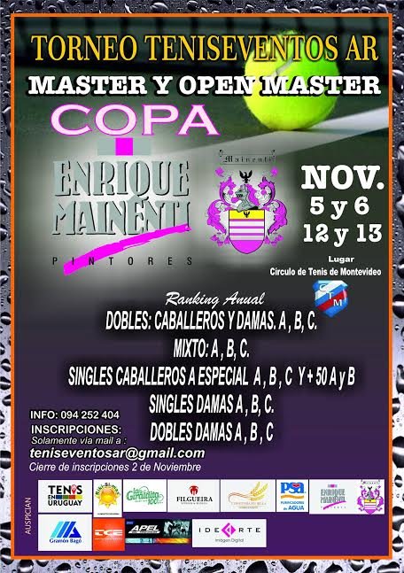TORNEO TENISEVENTOS AR. MASTER Y OPEN MASTER. Copa. ENRIQUE MAINENTI.