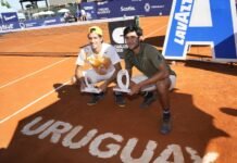 Trofeo de dobles para Mena y Pacheco Méndez en el Uruguay open Mena y Pacheco Méndez Foto Natan Vareika-Uruguay Open
